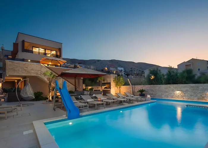 Villa Emma On Island Pag For 14 Persons With Sea View, Wellness & Pool Heating Pag Town