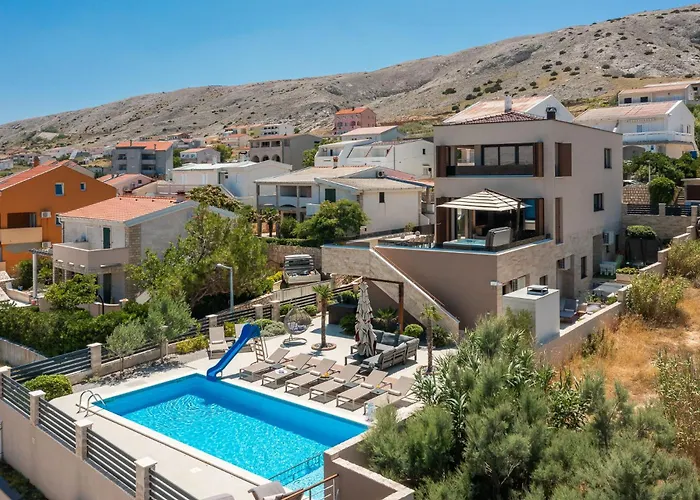Emma On Island Pag For 14 Persons With Sea View, Wellness & Pool Heating